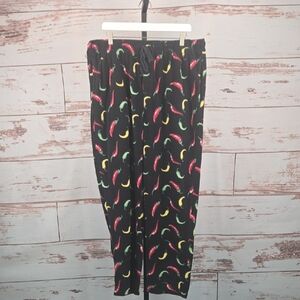 Varsity Sleepwear Chili Pepper Fleece Pajama Lounge Pants Black Size XL